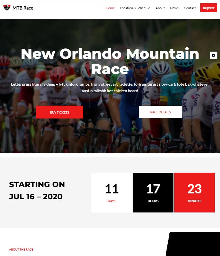 Events Website Design Bike Racing