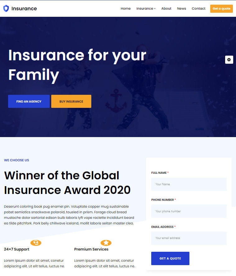 Insurance Company Website Design